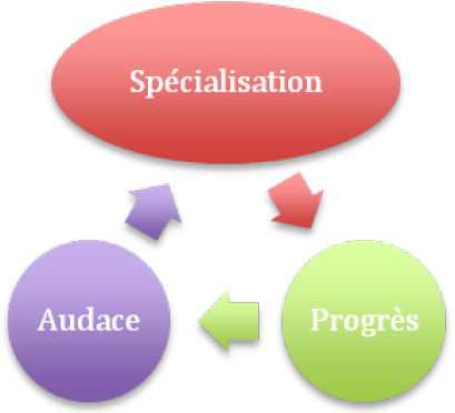 Le cycle Spécialisation -> Progrès -> Audace a conduit au partitionnement des processus de construction et à l'émergence d'acteurs très spécialisés.