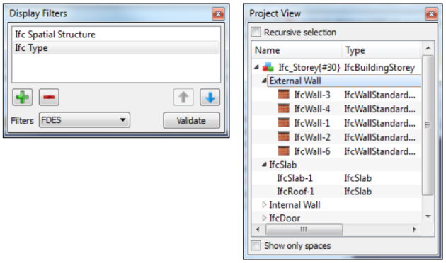 Capture d'écran de l'organisation des données dans eveBIM.
