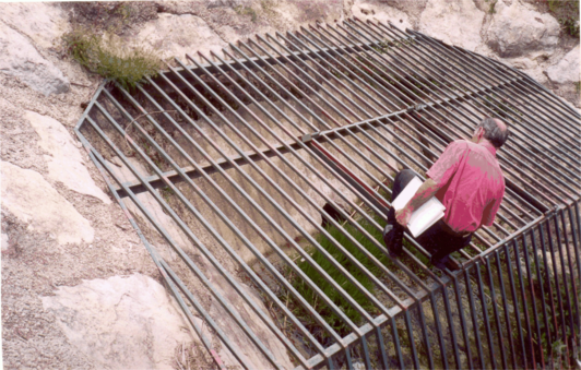 Figure 4 : Entrée du pertuis du barrage écrêteur de cure - l'entrée du pertuis est protégée par une grille de protection